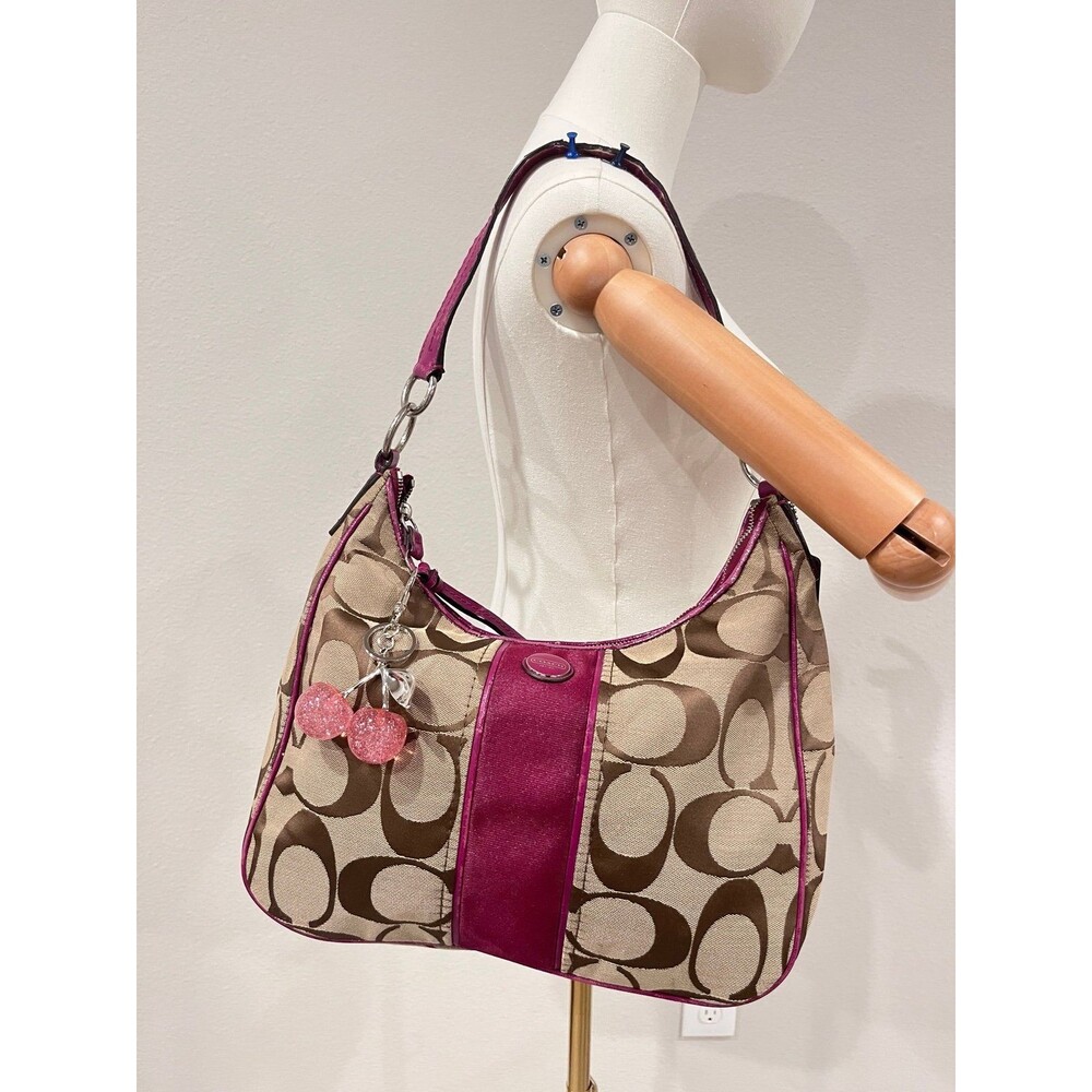 COACH SIGNATURE DEMI stripe hobo bag.